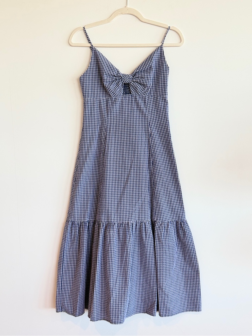 Rails Maeve Navy Blue Gingham Bow Cutout Midi Dress Size S